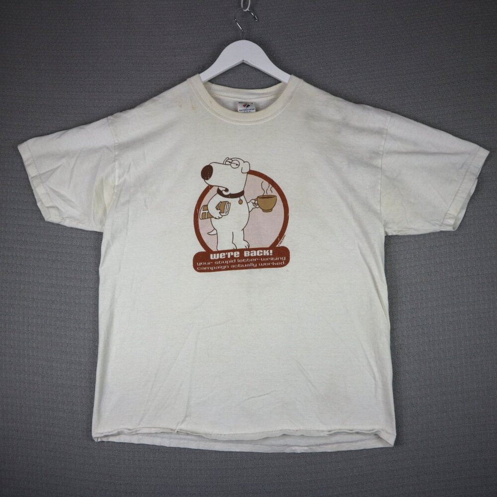 Family Guy Brian We're Back Humour Tee 2005 Yellow Stained Mens XL